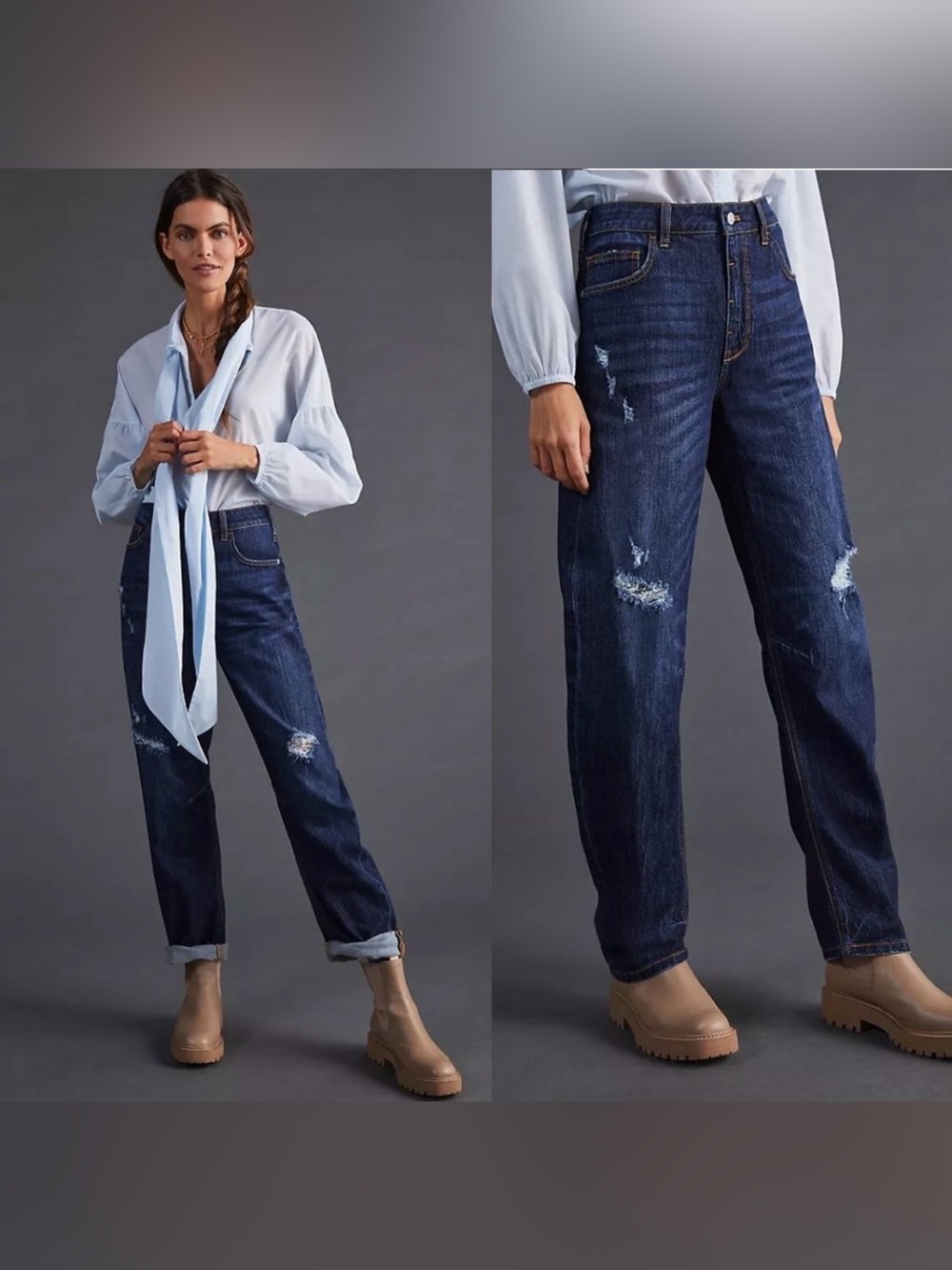 Pilcro Anthropologie The Bow Boyfriend Jeans, Dark Indigo Denim, Size 32